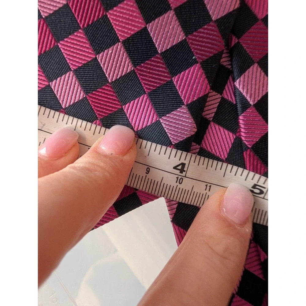 Paul Fredrick Silk Black Pink Diamond‎ Checker Retro Preppy Funky Tie Luxury 4" - Picture 7 of 8